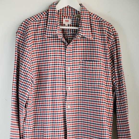 NWOT LEVI's Red Blue Checkered Print Button Up Casual Shirt XXL - Picture 3 of 8